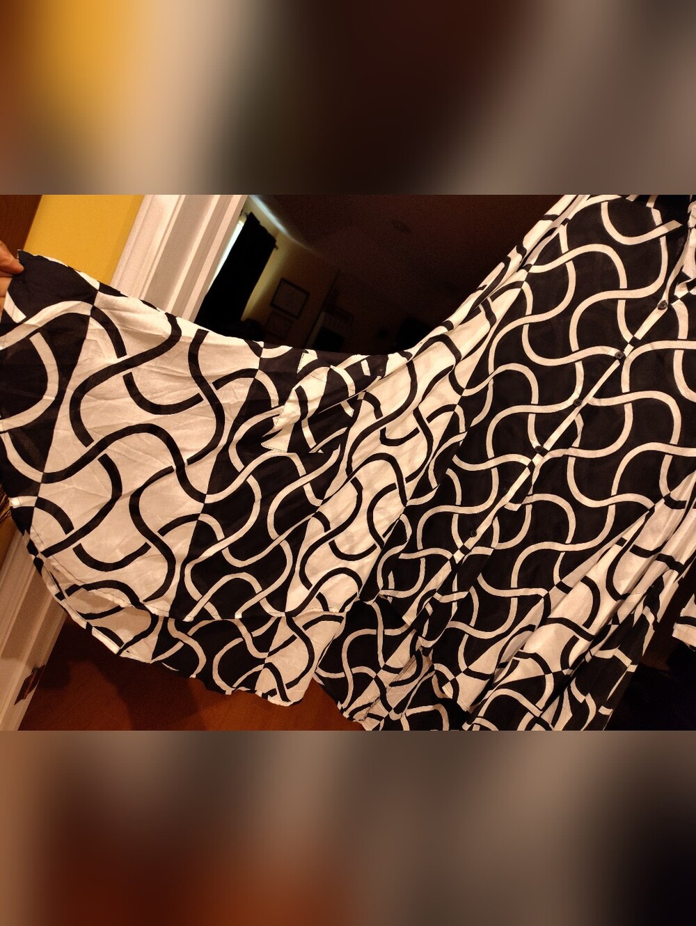 Black & White Swirl Print Button-Front Hi- Low Dress - Picture 2 of 11